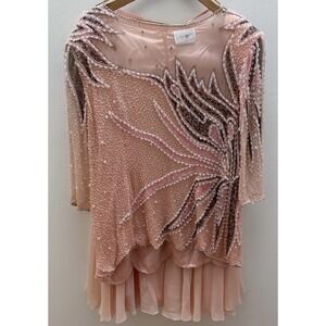 Alfred Angelo Mother of the Bride, 100% silk, pink beaded top with skirt, Sz 18